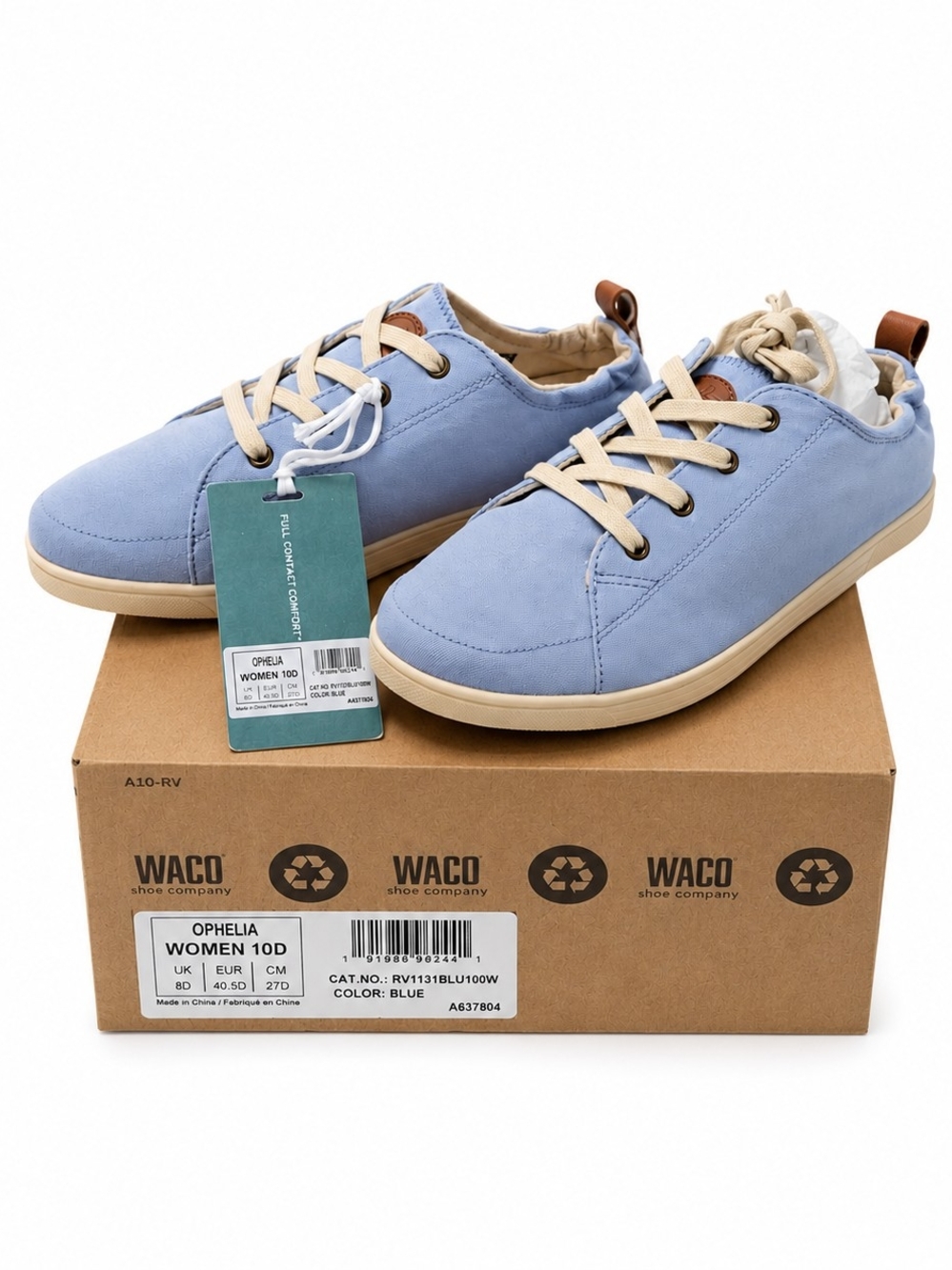 Revitalign‎ Ophelia Blue Canvas Comfort Sneakers Women's 10D Wide NWT